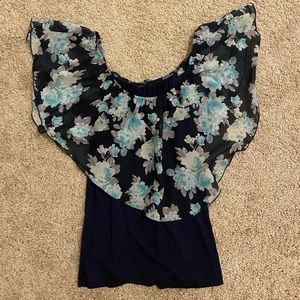 Women’s floral navy blue top